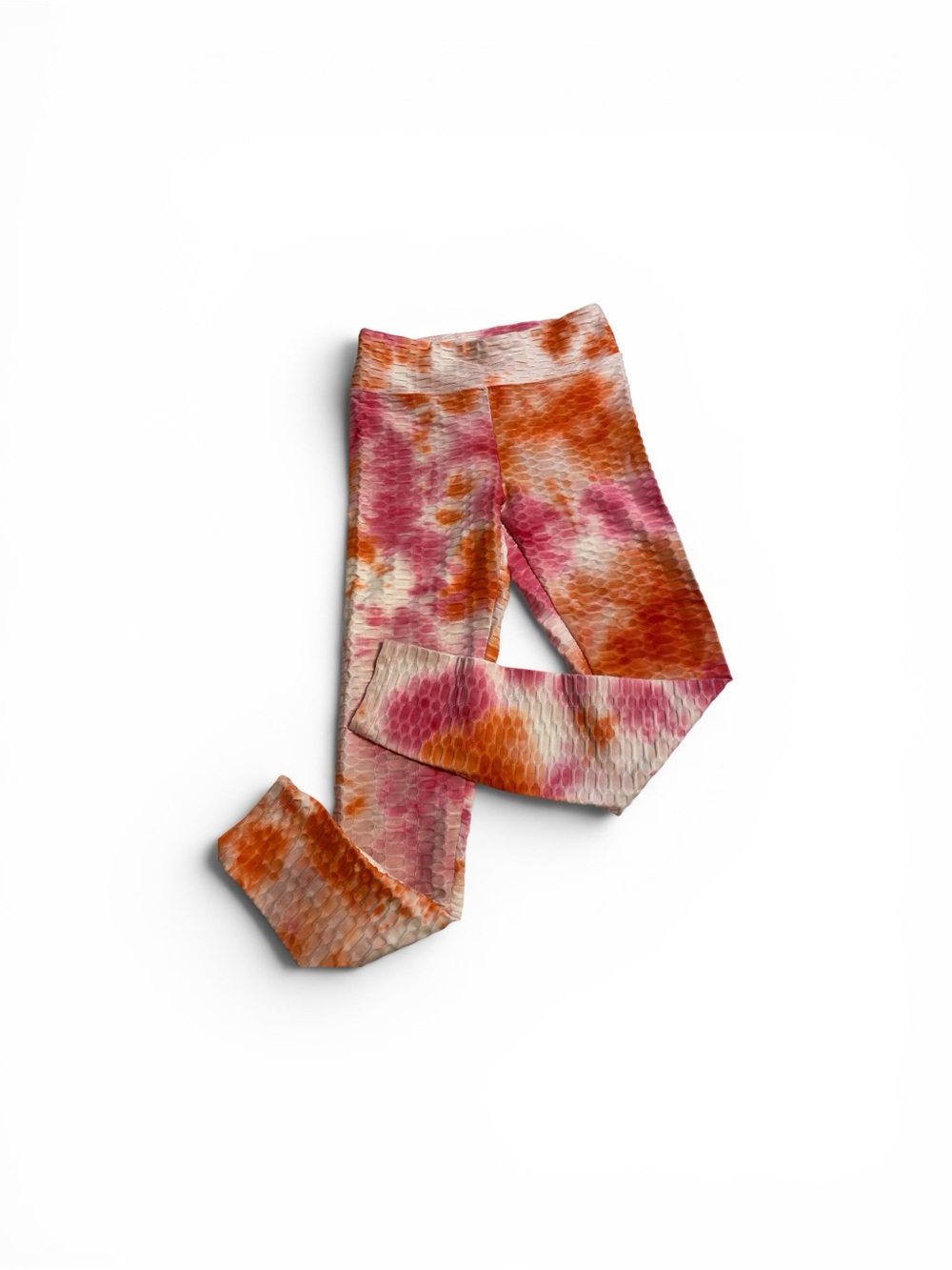 No Boundaries  Tie-Dye Honeycomb Leggings - Pink & Orange med jr